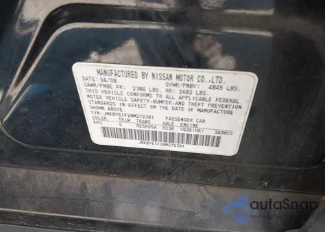 2008 Infiniti G35X from USA, damaged, VIN JNKBV61F28M272391